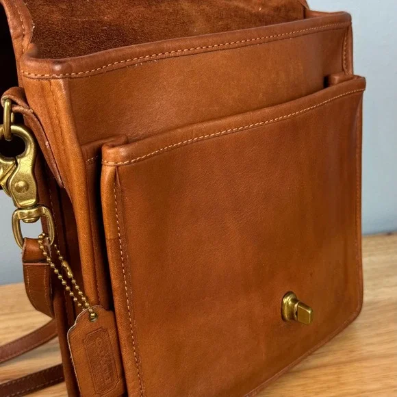 VTG Coach 9140 Station Bag British Tan Leather Crossbody Handle Strap USA Made - Picture 3 of 8